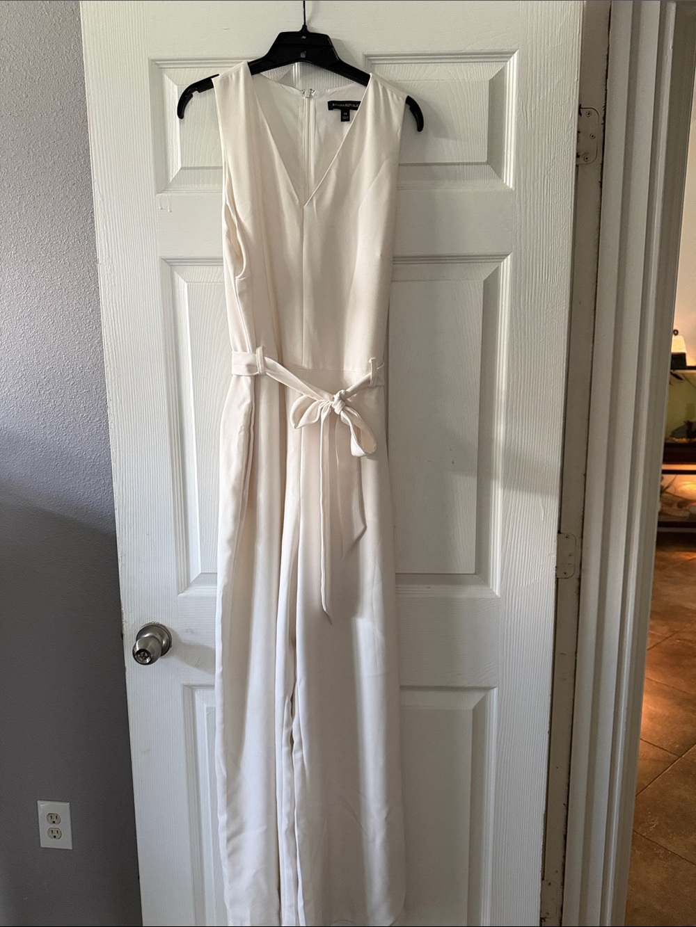 Express Cream Sleeveless Maxi Jumpsuit with Waist Tie